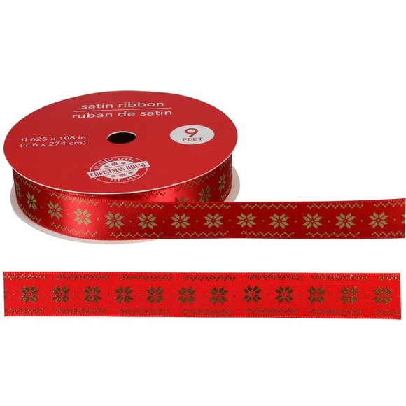 Crafter's Square 5/8" x 3 yds Christmas Metallic Satin Ribbon - Poinsetta R043 - Picture 1 of 1